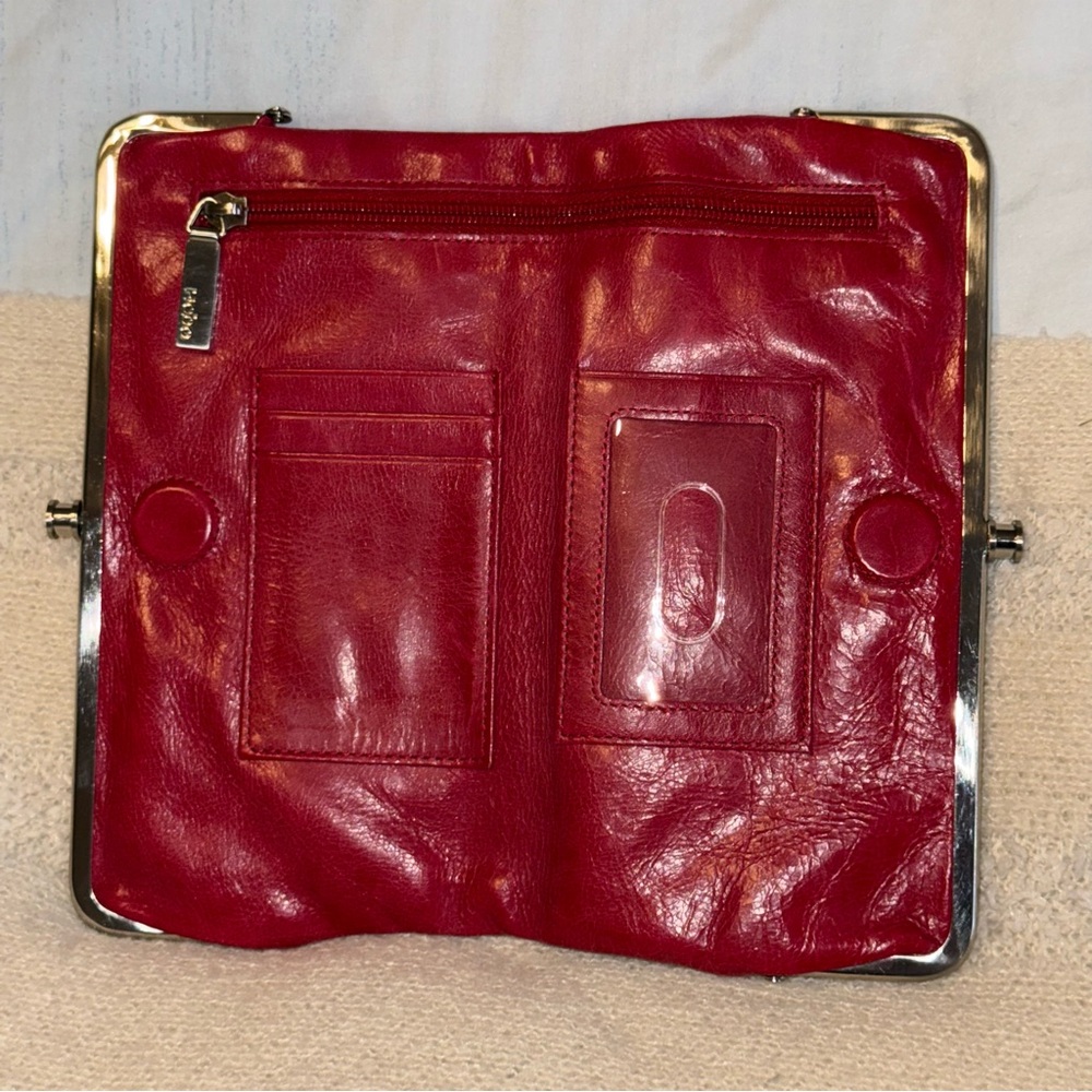 New HOBO International Lauren Double Frame Red Leather Wristlet Clutch - Picture 3 of 8